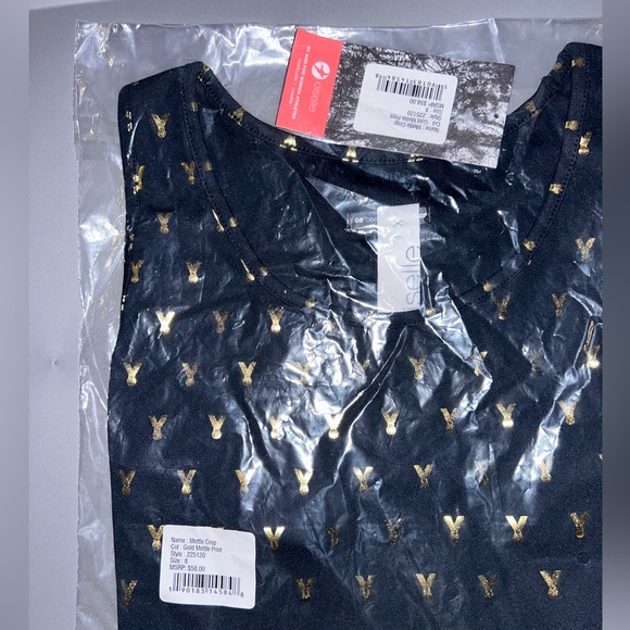 Oiselle Mettle black & gold tank crop top, size 8 NWT - Picture 6 of 6